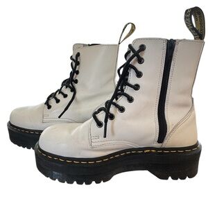 Dr. Martens Womens Jadon White Leather Platform Zipper Combat Boots Size 7 US